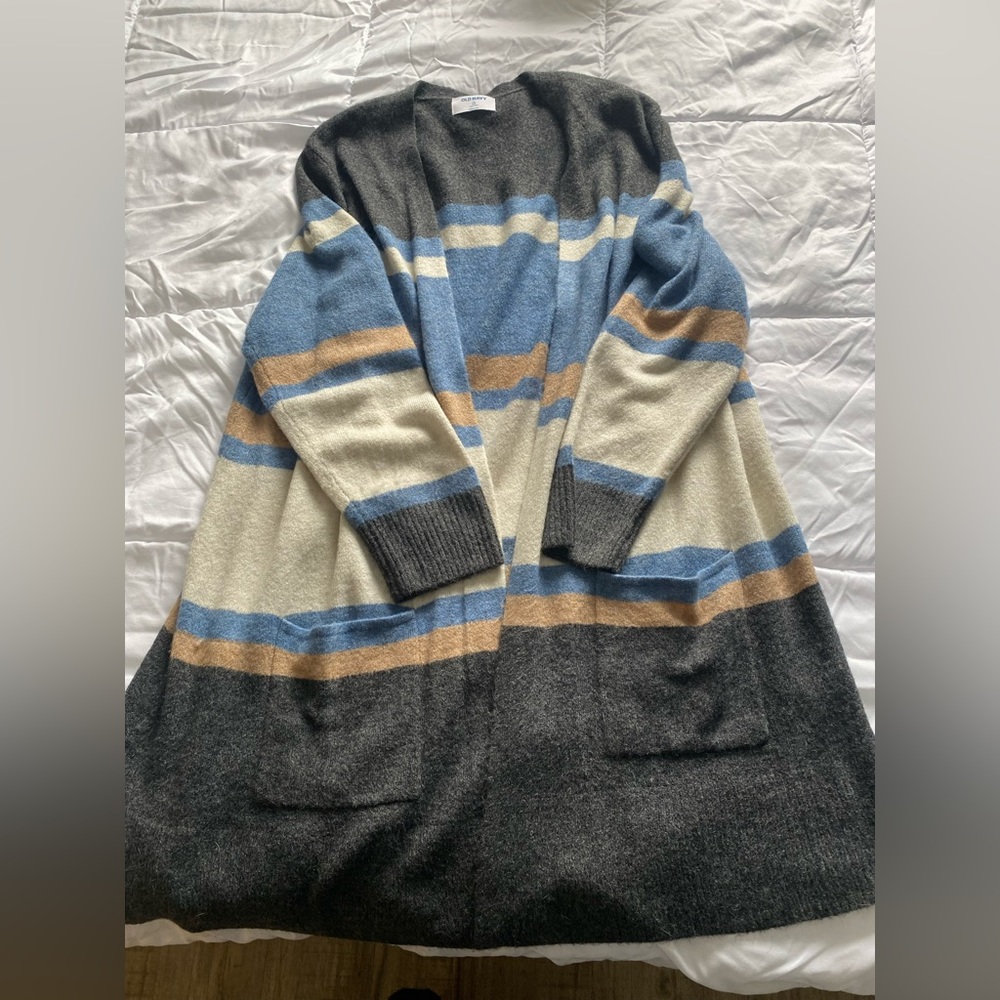 Old Navy Blue and Cream Cardigan Sweater